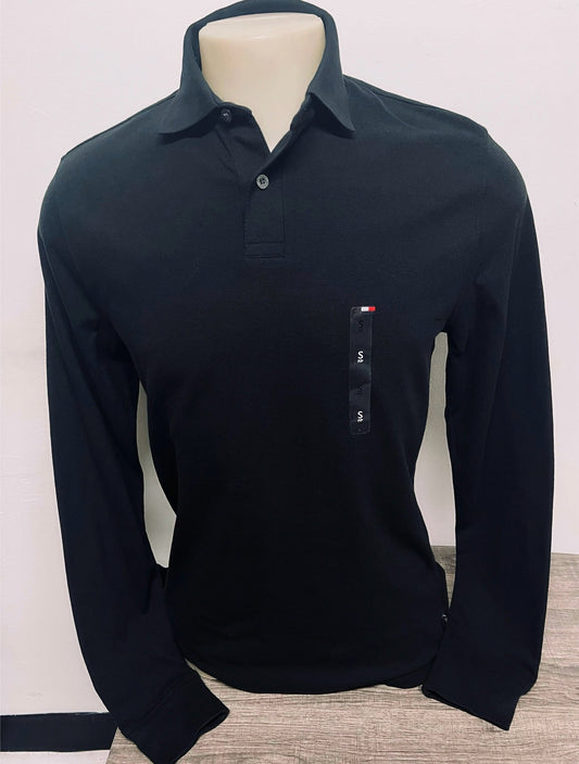 Camisa TH tipo polo manga larga negro