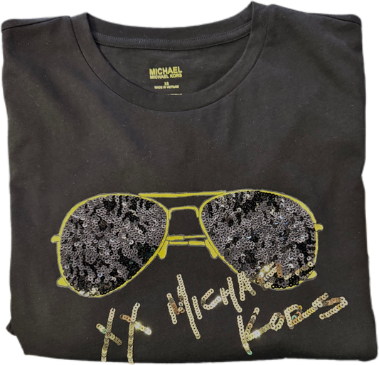 Blusa MK negro lentes lentejuelas dorado mujer