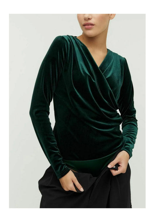 Blusa casual TH terciopelo verde esmeralda