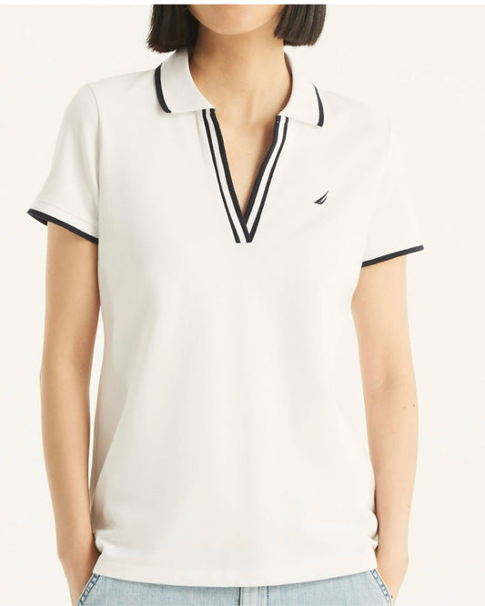 Blusa Nautica tipo polo blanco azul