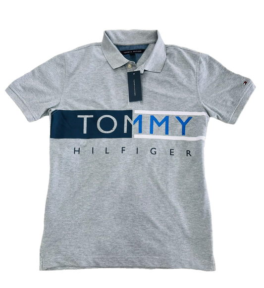 Camisa TH tipo polo gris niño