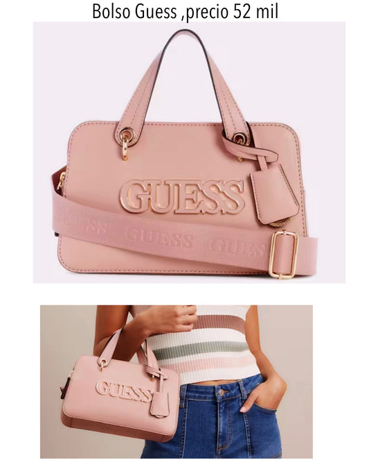 Bolso Guess manos libres rosado con dorado