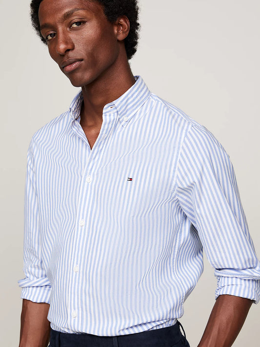 Camisa TH celeste rayas manga larga