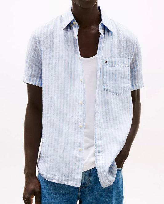 Camisa TH rayas celestes manga corta