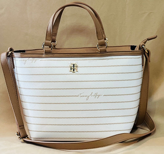 Bolso TH blanco con rayas cafés