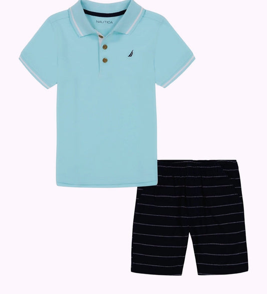 Set juego Nautica camisa polo celeste con short niño