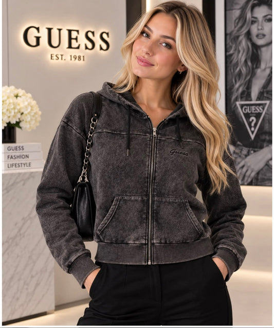 Sudadera Guess con gorro y zipper efecto desteñido