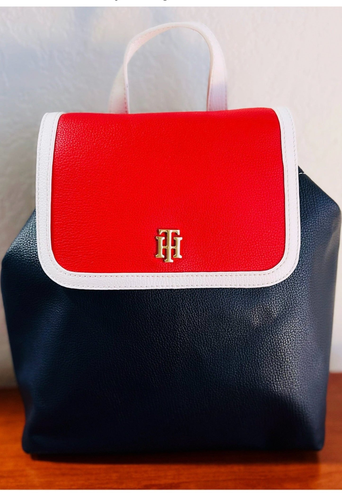 Mochila TH cuero rojo azul mujer