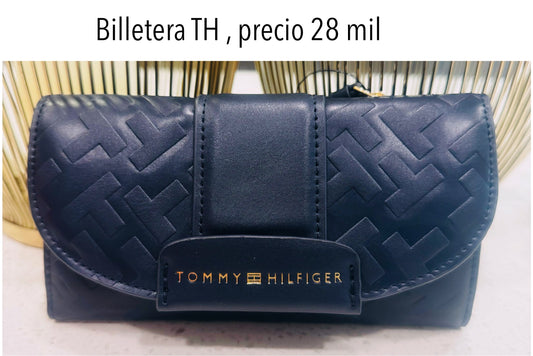 Billetera TH azul estampada con relieve letras mujer