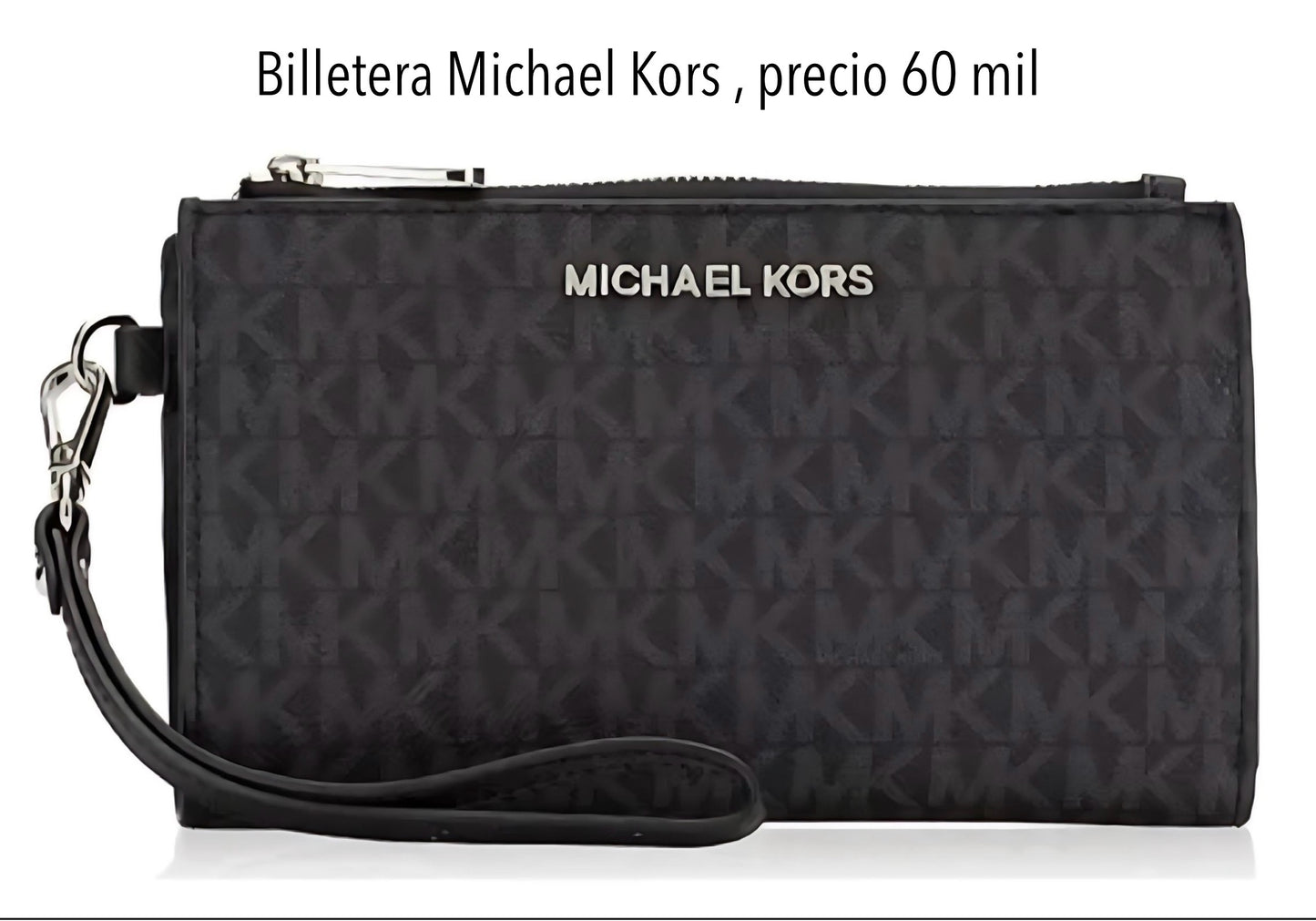 Billetera MK negro gris doble zipper mujer