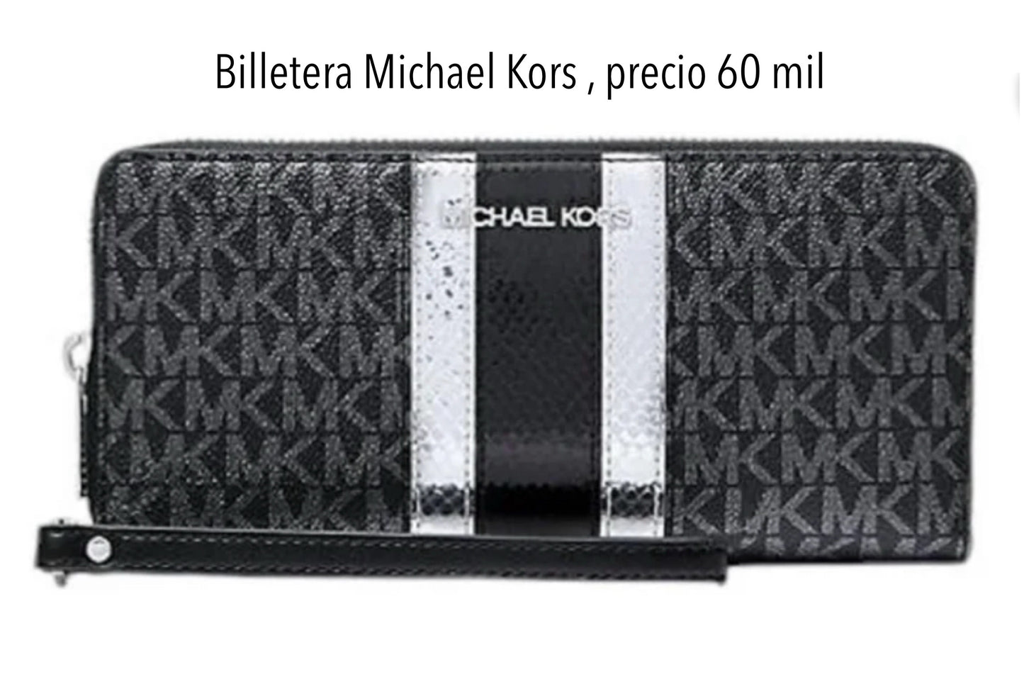 Billetera MK negro plateado mujer