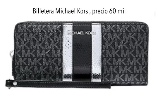 Billetera MK negro plateado mujer