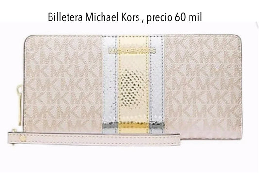 Billetera MK vainilla dorado mujer