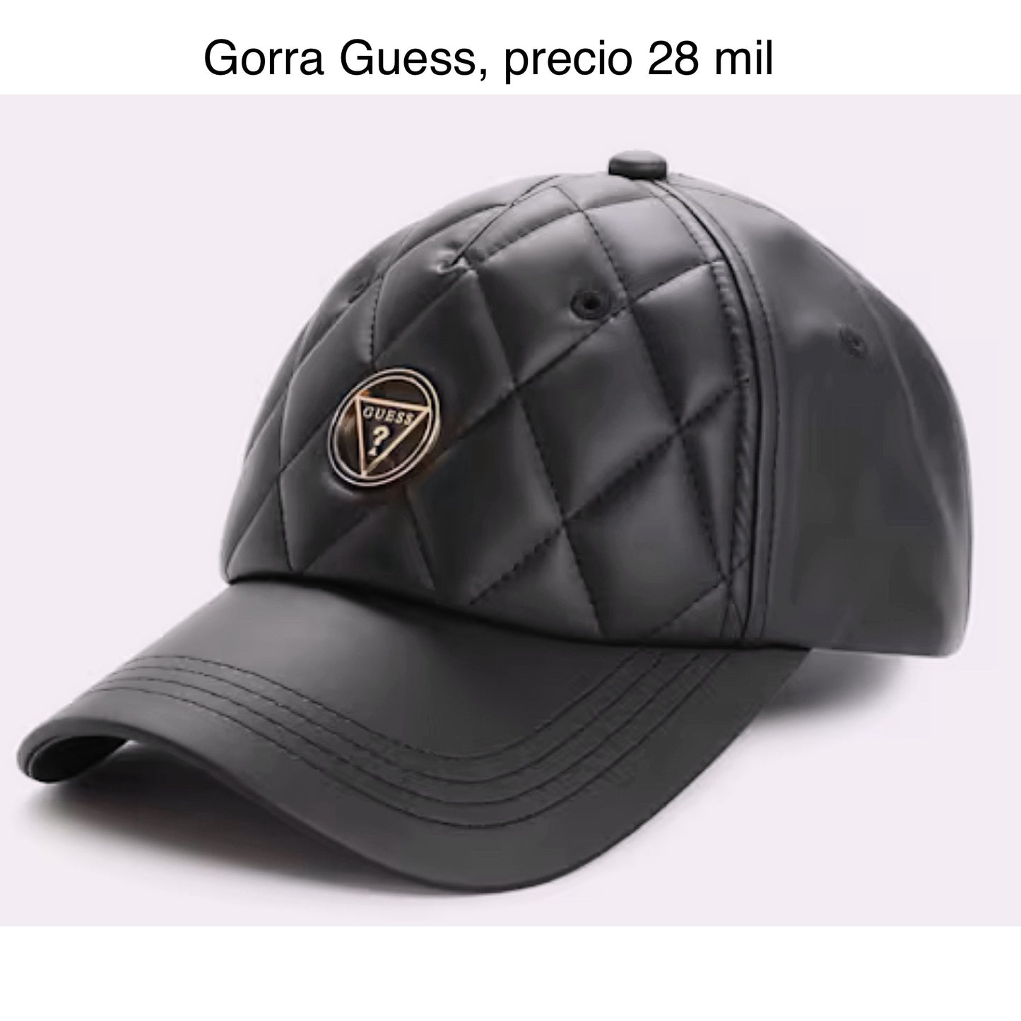 Gorra Guess unisex cuero logo costuras acolchado negro