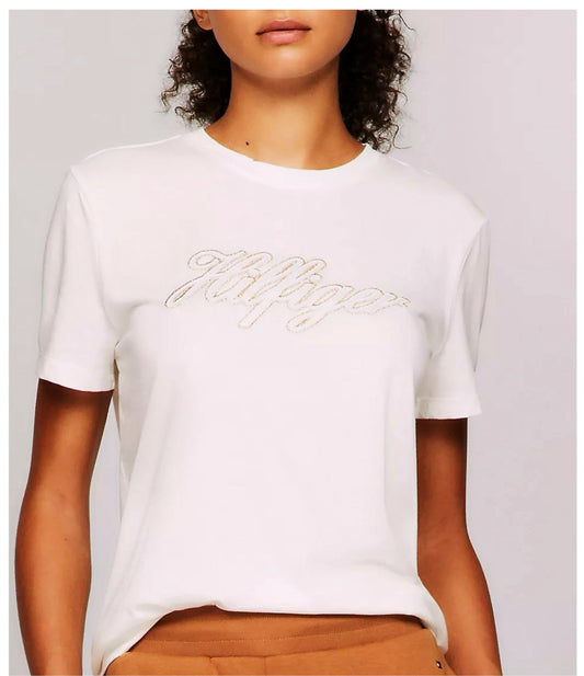 Blusa TH blanco bordado dorado mujer