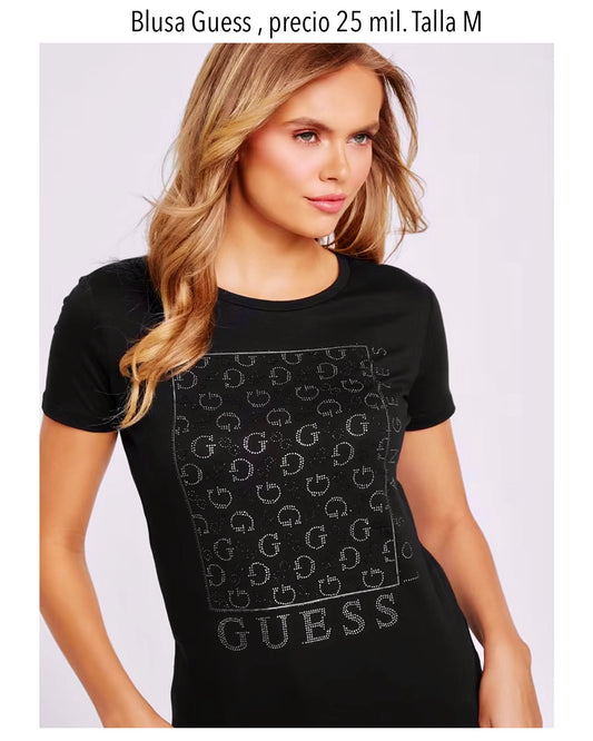 Blusa Guess negro estampado brillante mujer