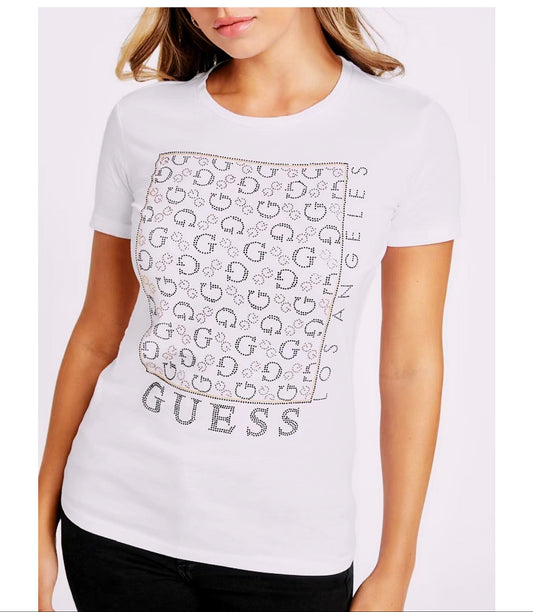 Blusa Guess blanco estampado brillante mujer