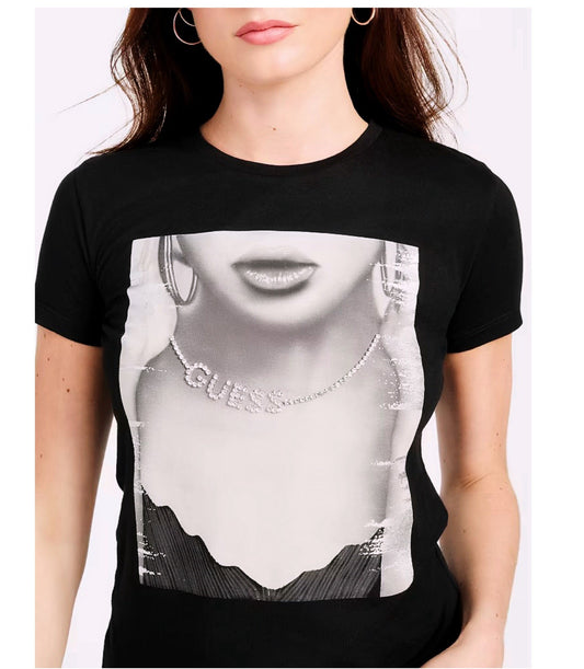 Blusa Guess negro estampado brillante mujer