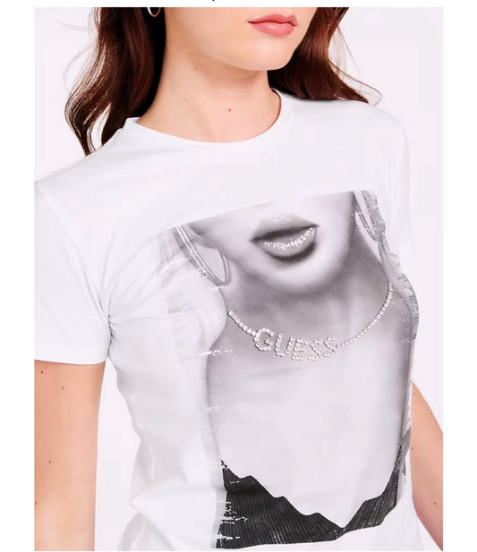 Blusa Guess blanco brillantes estampa mujer