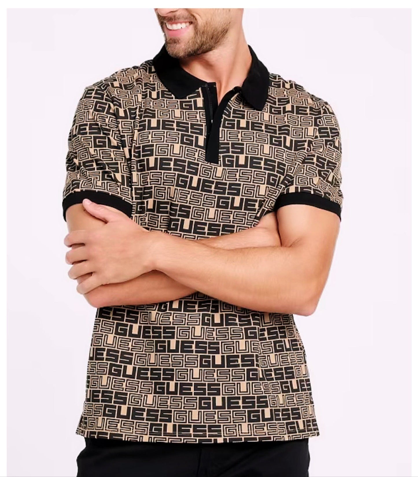 Camisa tipo polo Guess estampado negro beige hombre