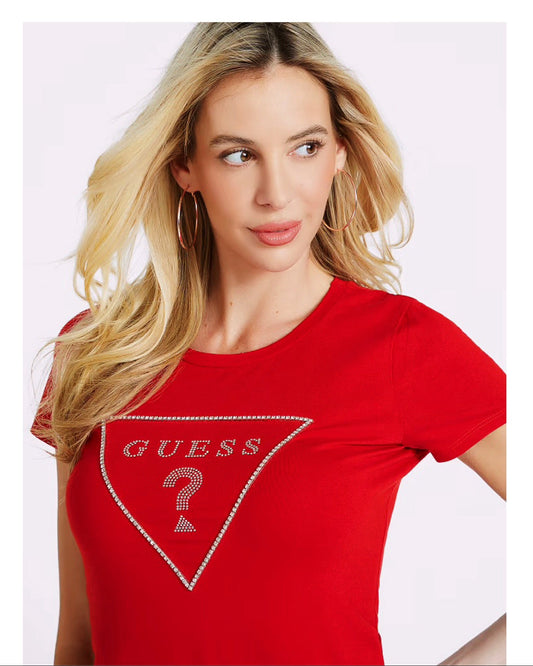 Blusa Guess rojo logo brillante mujer