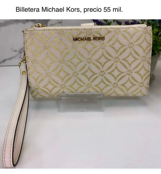 Billetera Michael Kors blanco hueso con dorado