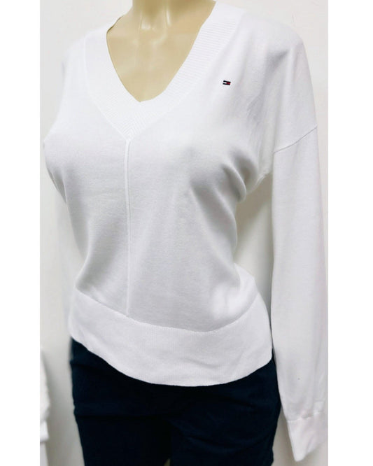 Sudadera sueter TH blanco cuello V mujer