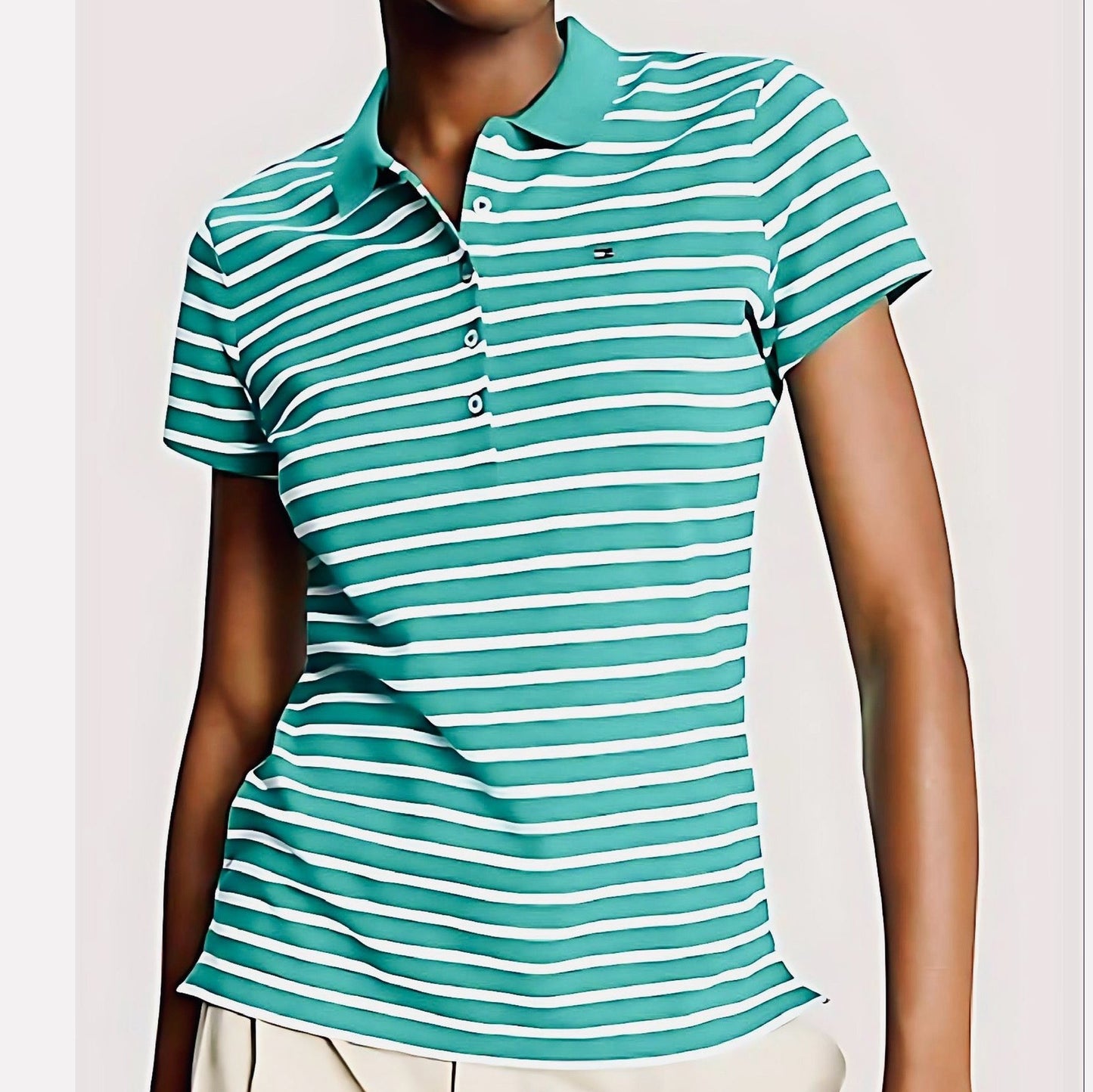 Blusa tipo polo TH verde menta rayas