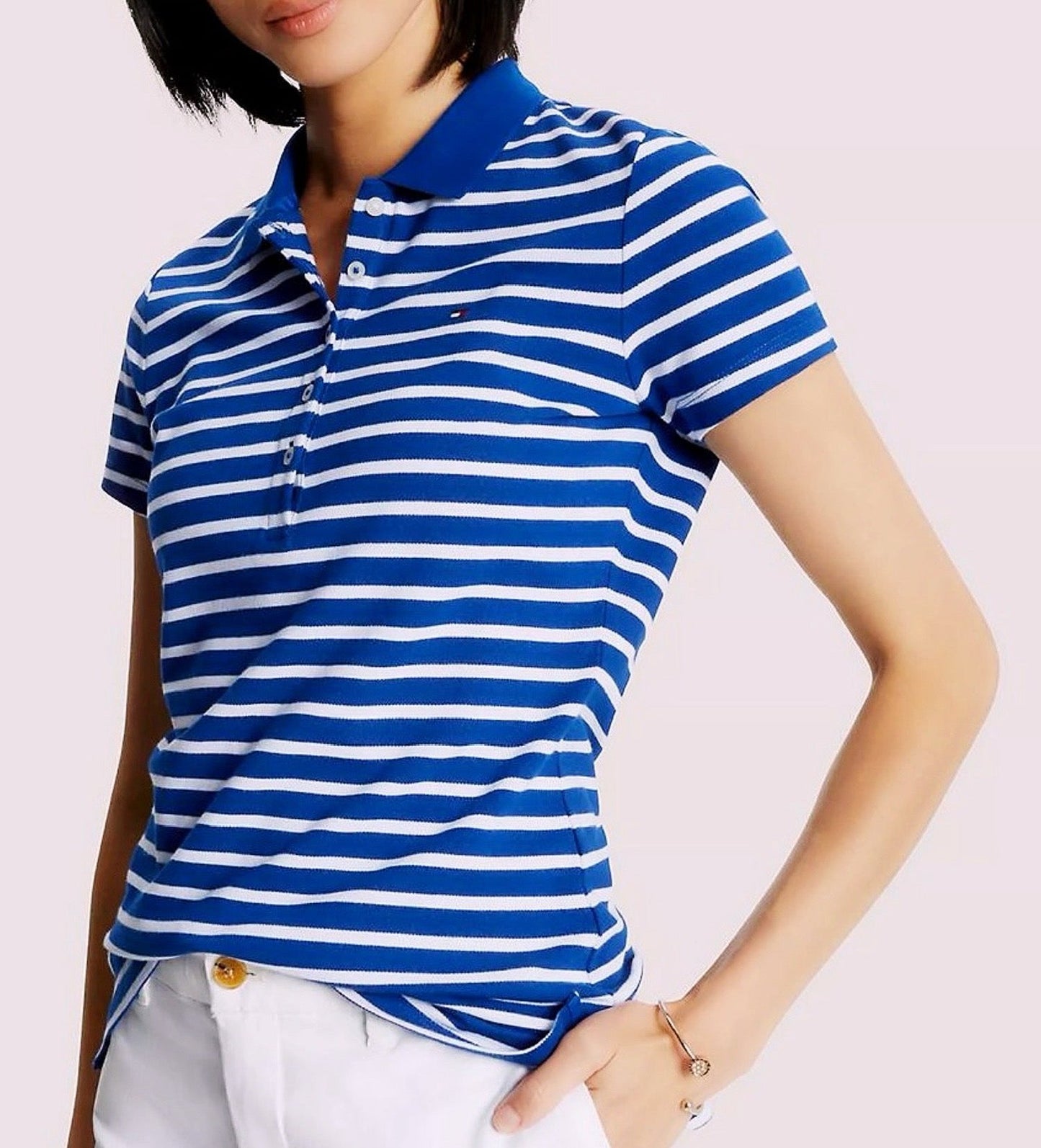 Blusa TH tipo polo rayas azul blanco