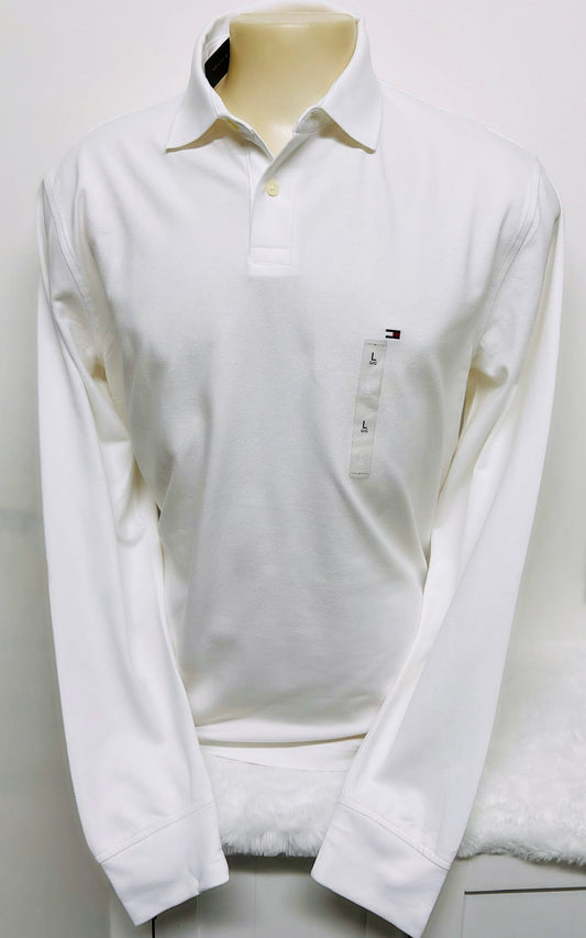 Camisa TH tipo polo manga larga en blanco