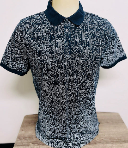 Camisa MK tipo polo azul estampado